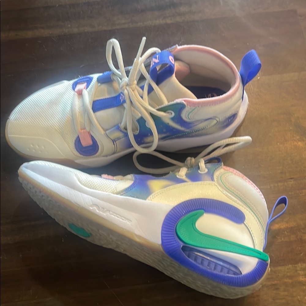 Nike Kids' basketball shoes, pink, cream, purple, green, size 5y